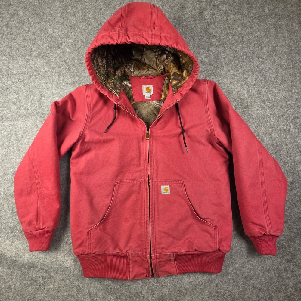 Vtg Carhartt WJ141 CRA Women Small Crab Apple Pink Camo Lined Jacket Real Tree